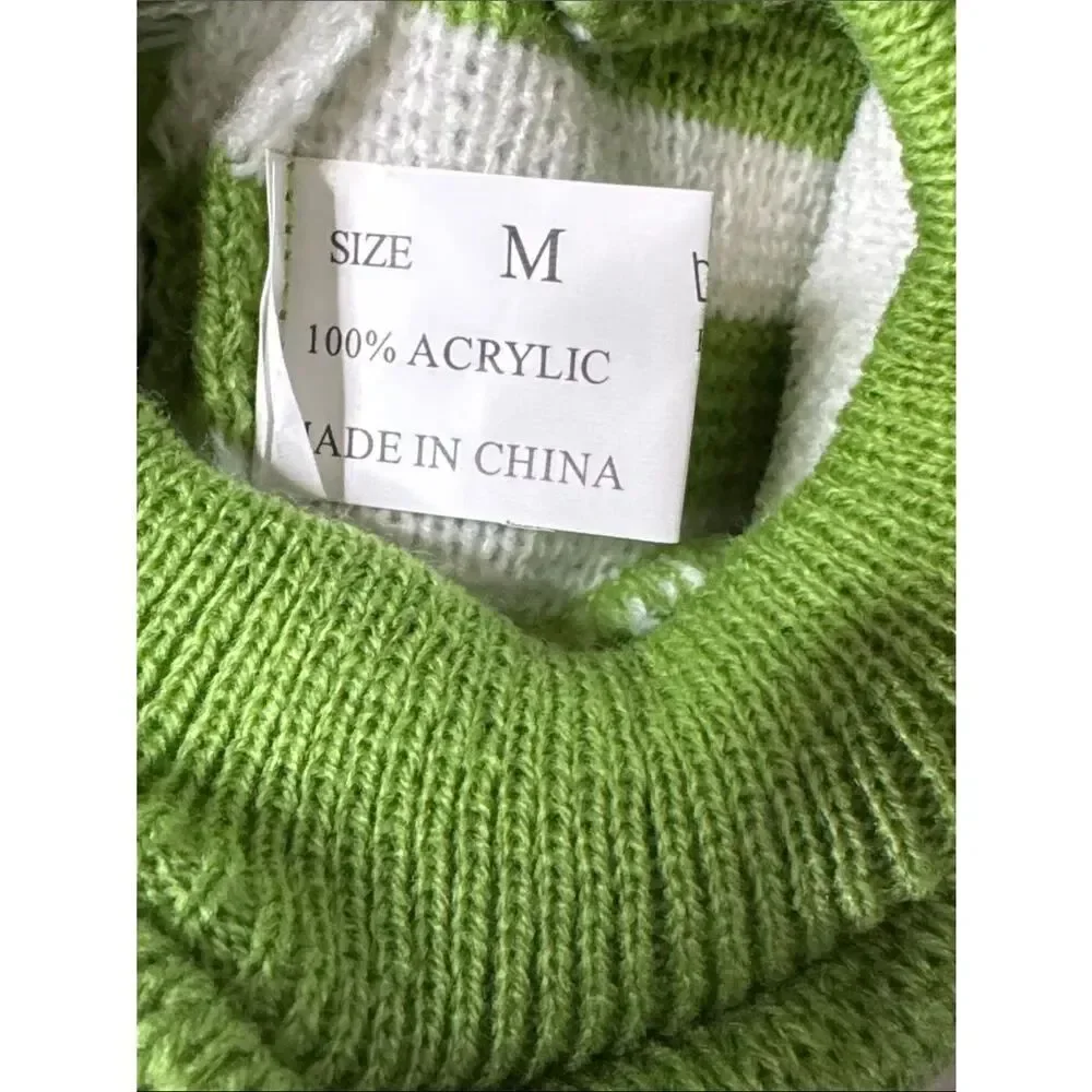 Green and White Striped Knit Pet Dog Cat Sweater Ribbed Turtle Neck Size M NEW